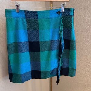 Plaid Wrap Skirt in Teal and Blue - Size 12 Petite